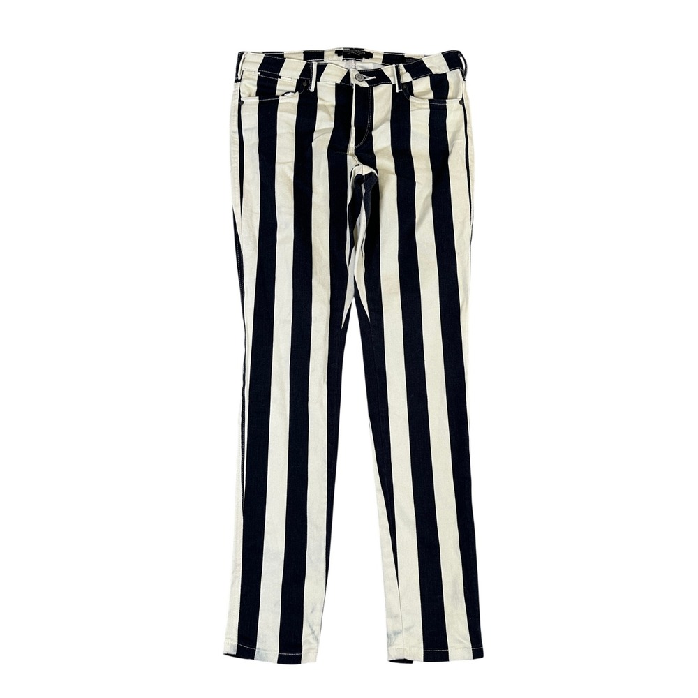 Maison Scotch Striped Skinny Jeans Black White Vertical Stripe Mid Rise Denim
